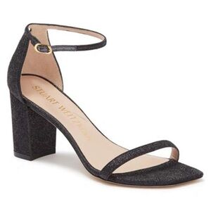 Stuart Weitzman Black Glitter Sandal Block Heels, BRAND NEW size 7